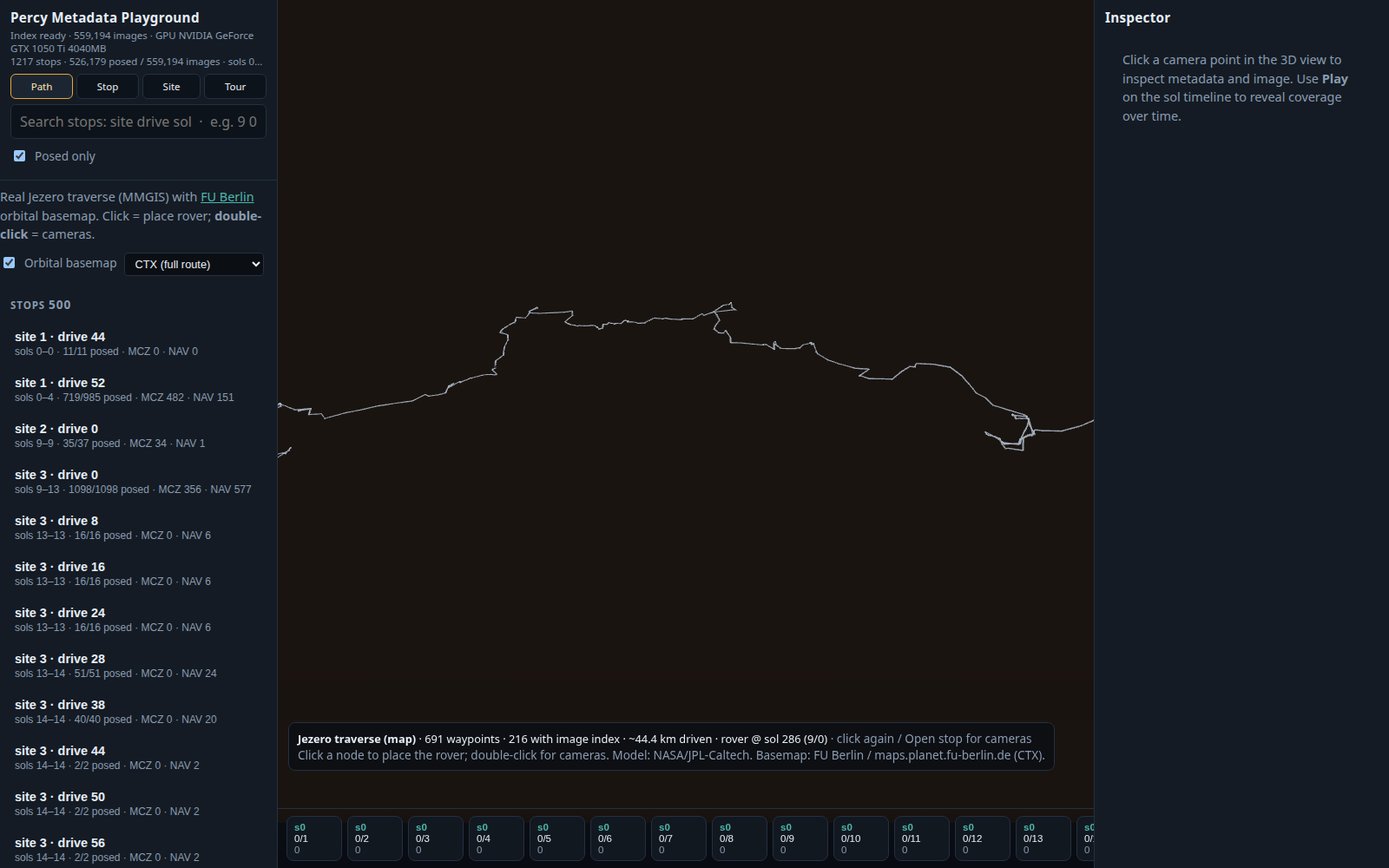 Mission path view with MMGIS traverse